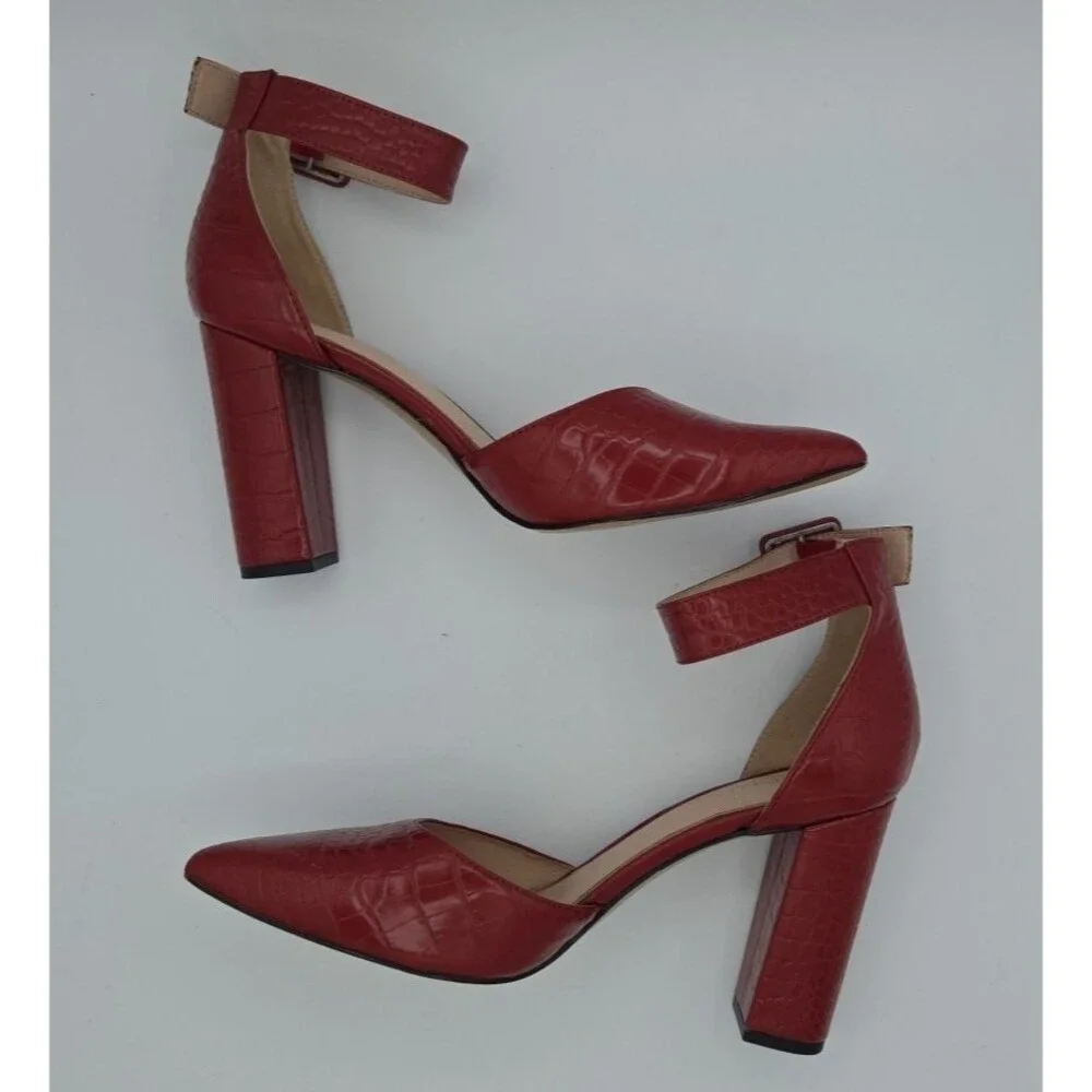Michael By Michael Shannon Romina Women's Shoes Red ,Ankle Strap, Croc, Size 11